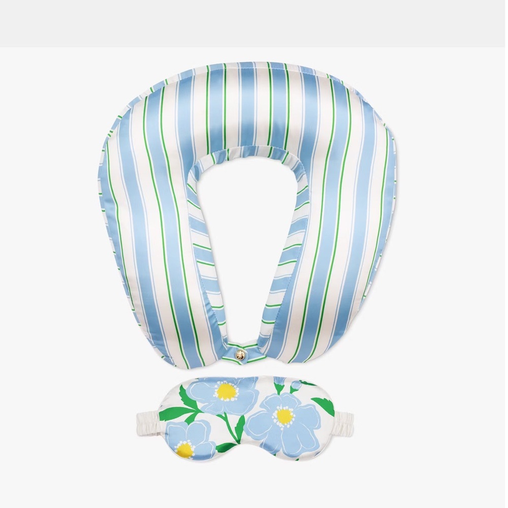 NWT Kate Spade satin Sunshine Floral Neck Pillow and Eye Mask Set